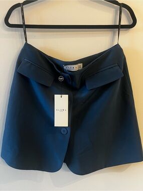 Club L London Navy Button-Front Tailored Shorts